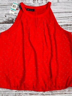 INC International Concepts Red Sleeveless Rhinestone Halter Camisole